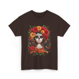 Sugar Skull Floral Art T-Shirt - Dark Chocolate