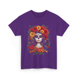 Sugar Skull Floral Art T-Shirt - Purple