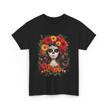 Sugar Skull Floral Day of Dead T-Shirt - Black