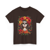 Sugar Skull Floral Day of Dead T-Shirt - Dark Chocolate