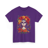 Sugar Skull Floral Day of Dead T-Shirt - Purple