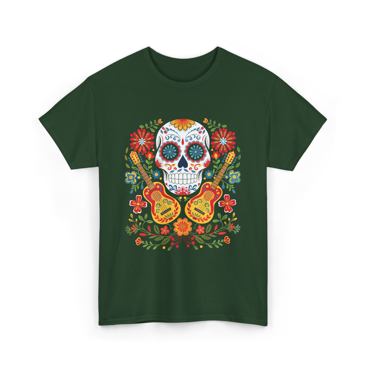 Sugar Skull Guitar T-Shirt - Forest Green