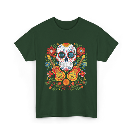 Sugar Skull Guitar T-Shirt - Forest Green