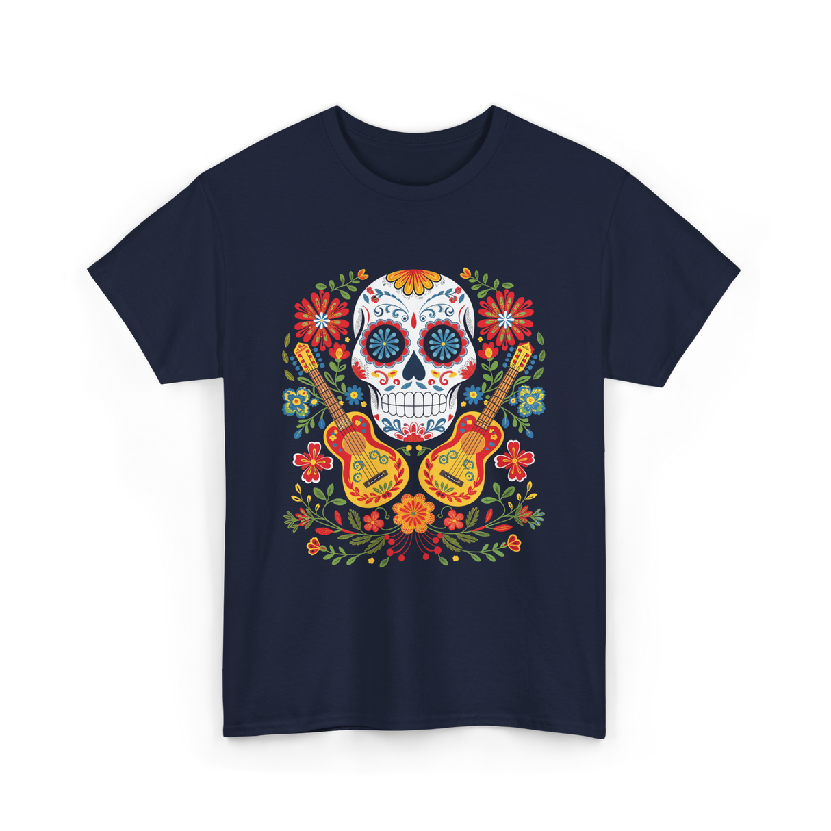 Sugar Skull Guitar T-Shirt - Navy