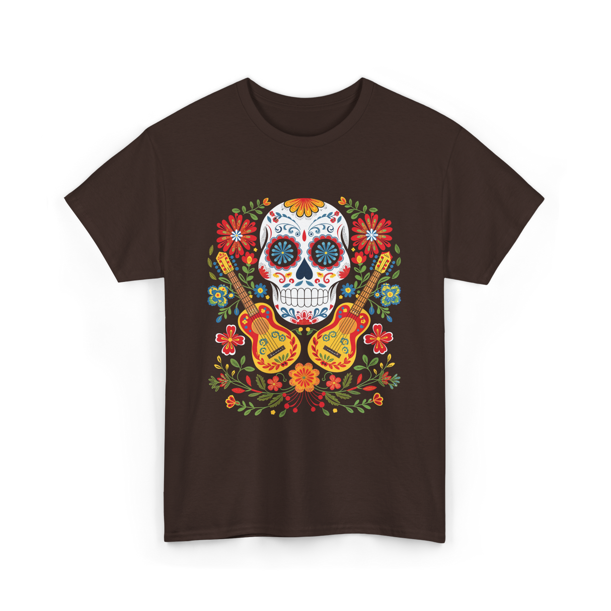 Sugar Skull Guitar T-Shirt - Dark Chocolate