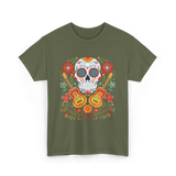 Sugar Skull Guitar T-Shirt - Military Green