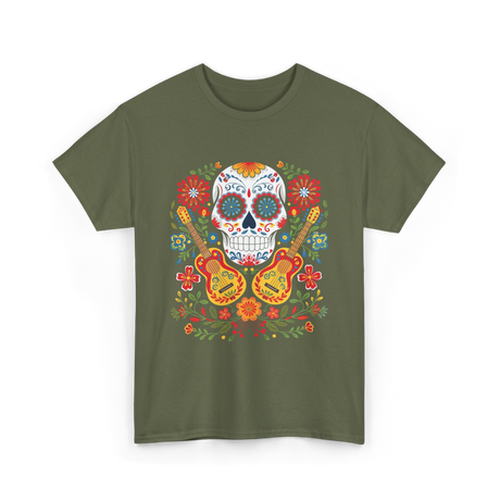 Sugar Skull Guitar T-Shirt - Military Green