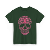 Sugar Skull Pink Ribbon Awareness T-Shirt - Forest Green