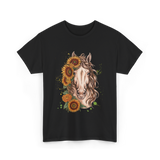 Sunflower Horse Portrait Equestrian T-Shirt - Black