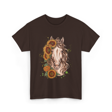 Sunflower Horse Portrait Equestrian T-Shirt - Dark Chocolate