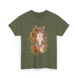 Sunflower Horse Portrait Equestrian T-Shirt - Military Green