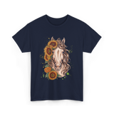 Sunflower Horse Portrait Equestrian T-Shirt - Navy