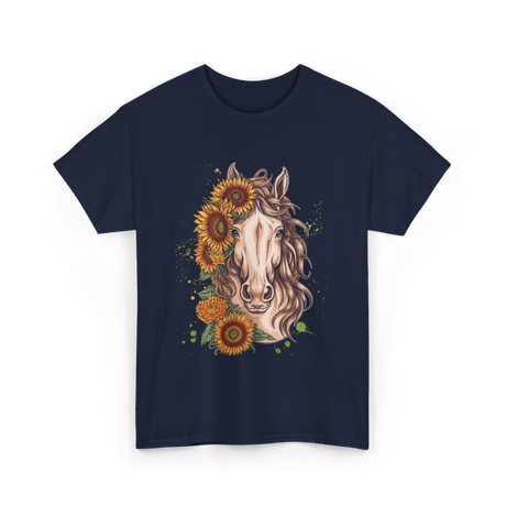 Sunflower Horse Portrait Equestrian T-Shirt - Navy