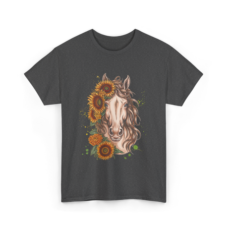 Sunflower Horse Portrait Equestrian T-Shirt - Dark Heather