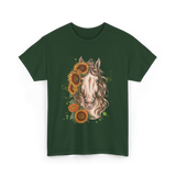 Sunflower Horse Portrait Equestrian T-Shirt - Forest Green