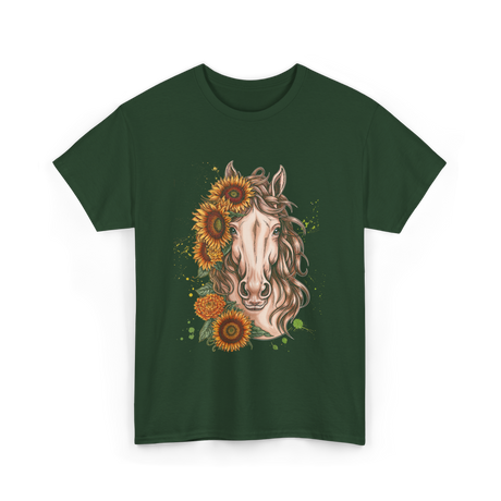 Sunflower Horse Portrait Equestrian T-Shirt - Forest Green