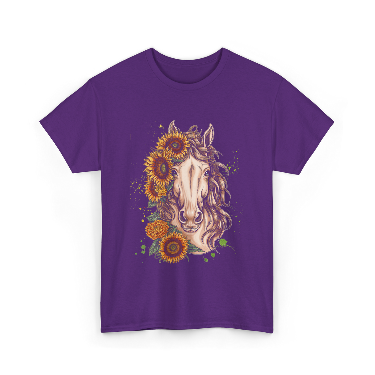 Sunflower Horse Portrait Equestrian T-Shirt - Purple