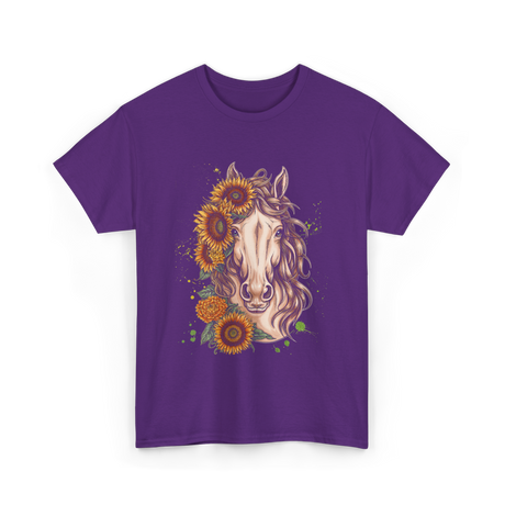 Sunflower Horse Portrait Equestrian T-Shirt - Purple