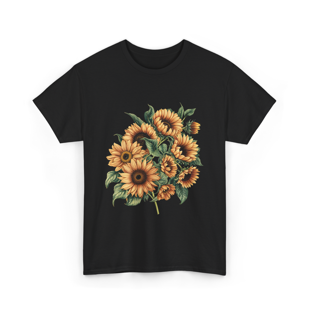 Sunflowers Floral Positivity Sunshine T-Shirt - Black