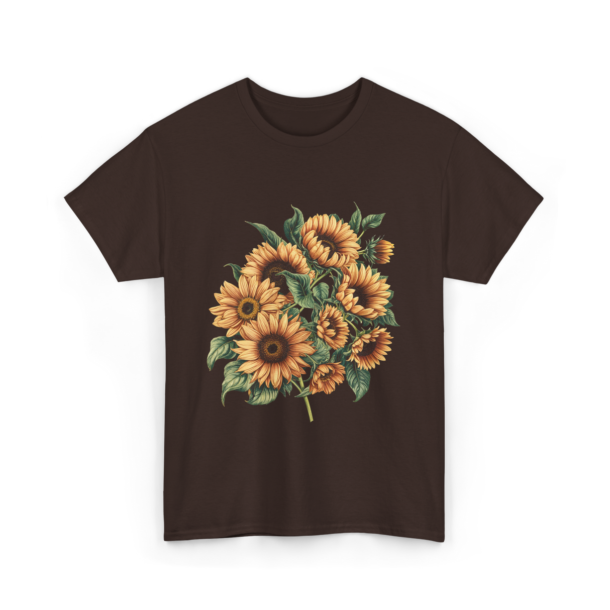 Sunflowers Floral Positivity Sunshine T-Shirt - Dark Chocolate