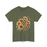 Sunflowers Floral Positivity Sunshine T-Shirt - Military Green