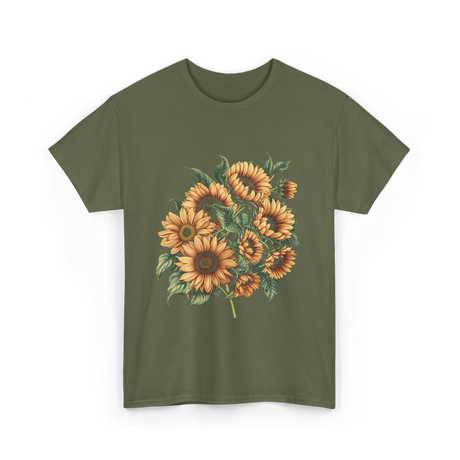 Sunflowers Floral Positivity Sunshine T-Shirt - Military Green