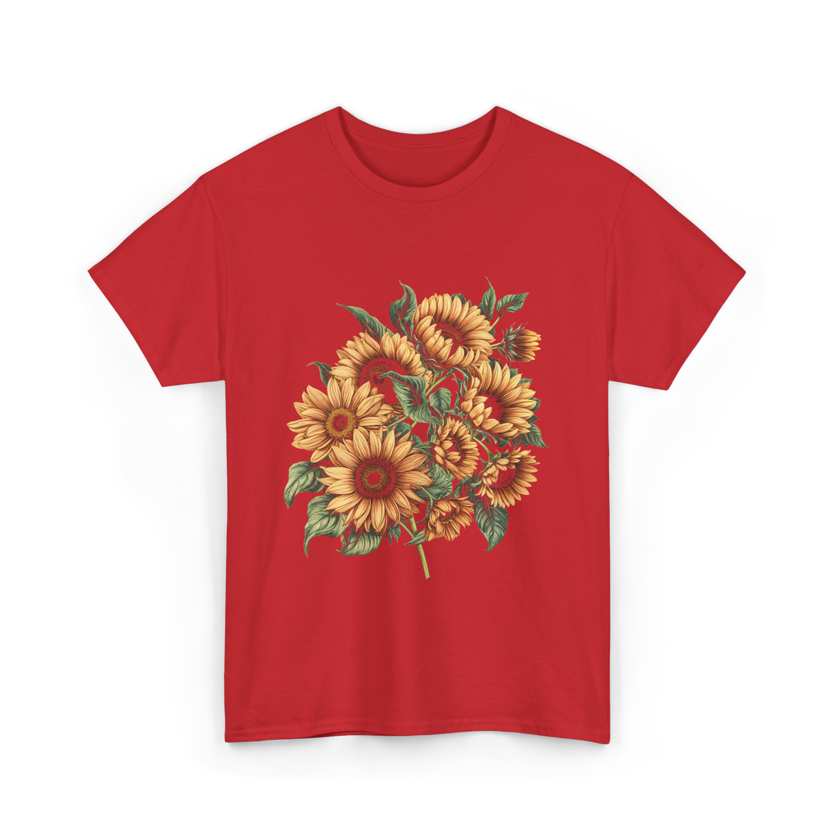 Sunflowers Floral Positivity Sunshine T-Shirt - Red