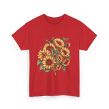 Sunflowers Floral Positivity Sunshine T-Shirt - Red