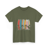 Surfboards and Palms Surfing Style T-Shirt - Military Green