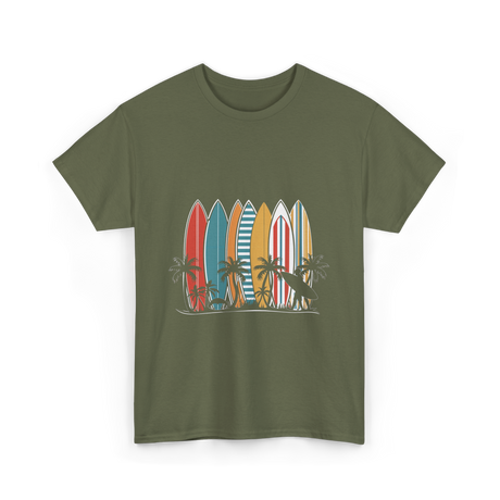 Surfboards and Palms Surfing Style T-Shirt - Military Green