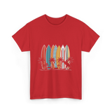 Surfboards and Palms Surfing Style T-Shirt - Red