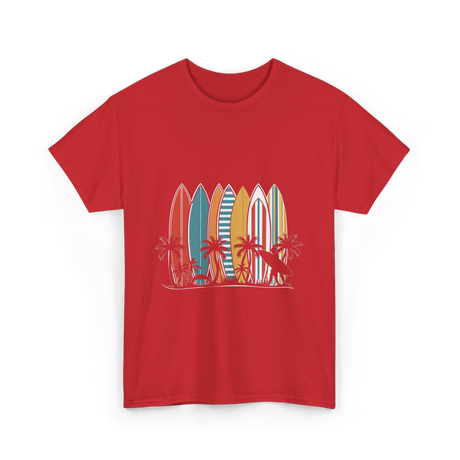 Surfboards and Palms Surfing Style T-Shirt - Red