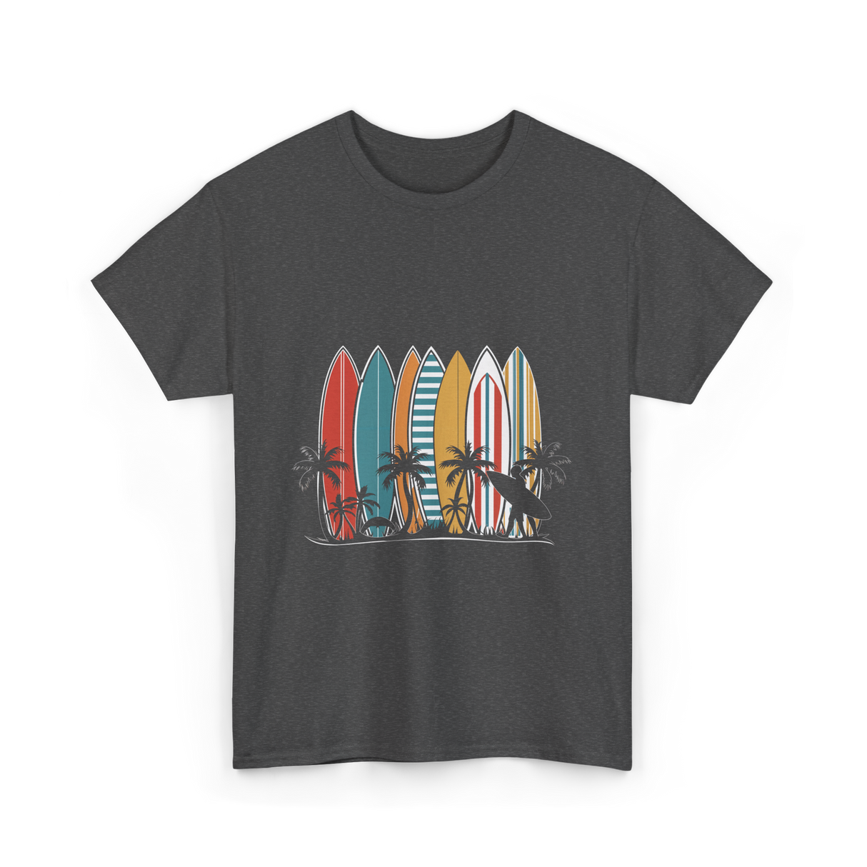 Surfboards and Palms Surfing Style T-Shirt - Dark Heather