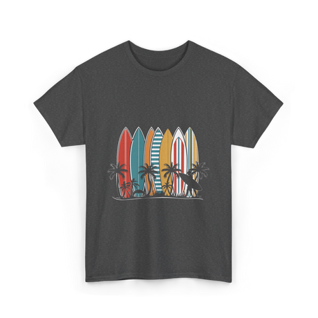 Surfboards and Palms Surfing Style T-Shirt - Dark Heather