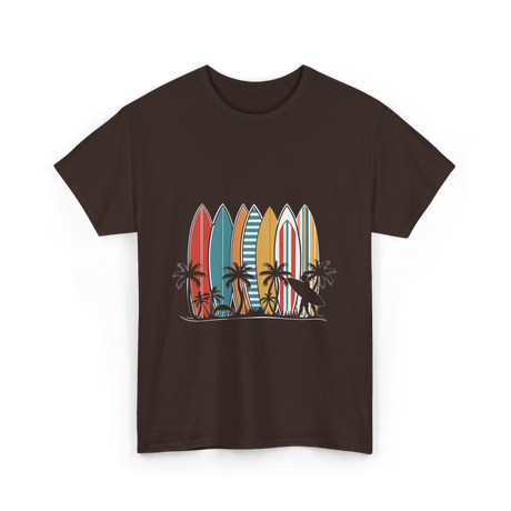 Surfboards and Palms Surfing Style T-Shirt - Dark Chocolate