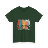 Surfboards and Palms Surfing Style T-Shirt - Forest Green