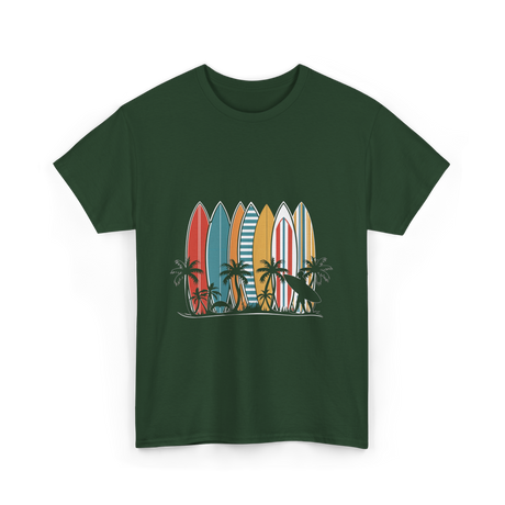 Surfboards and Palms Surfing Style T-Shirt - Forest Green