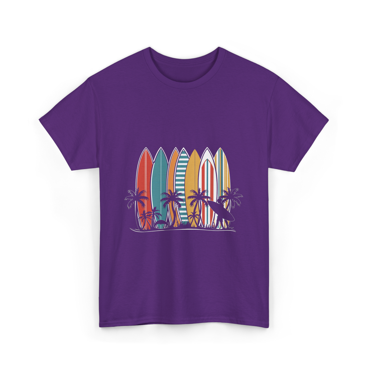 Surfboards and Palms Surfing Style T-Shirt - Purple