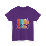 Surfboards and Palms Surfing Style T-Shirt - Purple