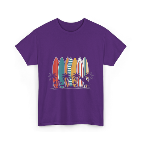 Surfboards and Palms Surfing Style T-Shirt - Purple