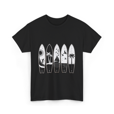 Surfing Wave Palm Trees Surfboard T-Shirt - Black