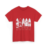 Surfing Wave Palm Trees Surfboard T-Shirt - Red