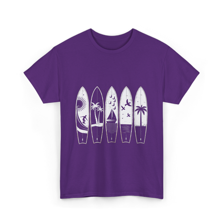 Surfing Wave Palm Trees Surfboard T-Shirt - Purple