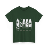 Surfing Wave Palm Trees Surfboard T-Shirt - Forest Green