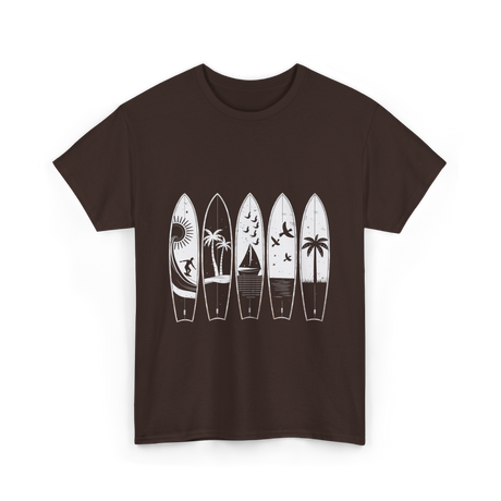 Surfing Wave Palm Trees Surfboard T-Shirt - Dark Chocolate