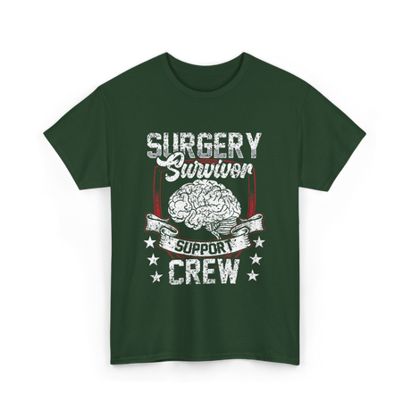 Surgery Survivor Support Crew Brain T-Shirt - Forest Green