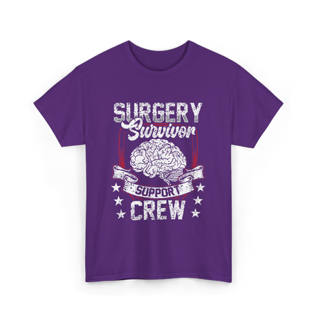 Surgery Survivor Support Crew Brain T-Shirt - Purple