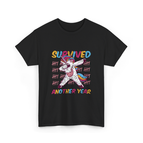 Survived Another Year Unicorn T-Shirt - Black