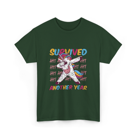 Survived Another Year Unicorn T-Shirt - Forest Green