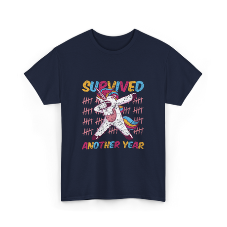 Survived Another Year Unicorn T-Shirt - Navy